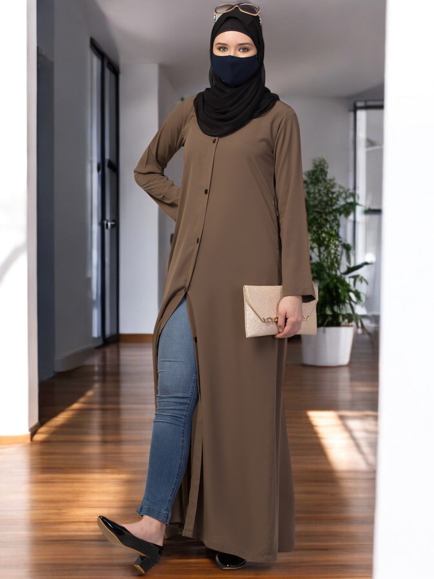 Front Open Abaya With Matching Fabric Belt