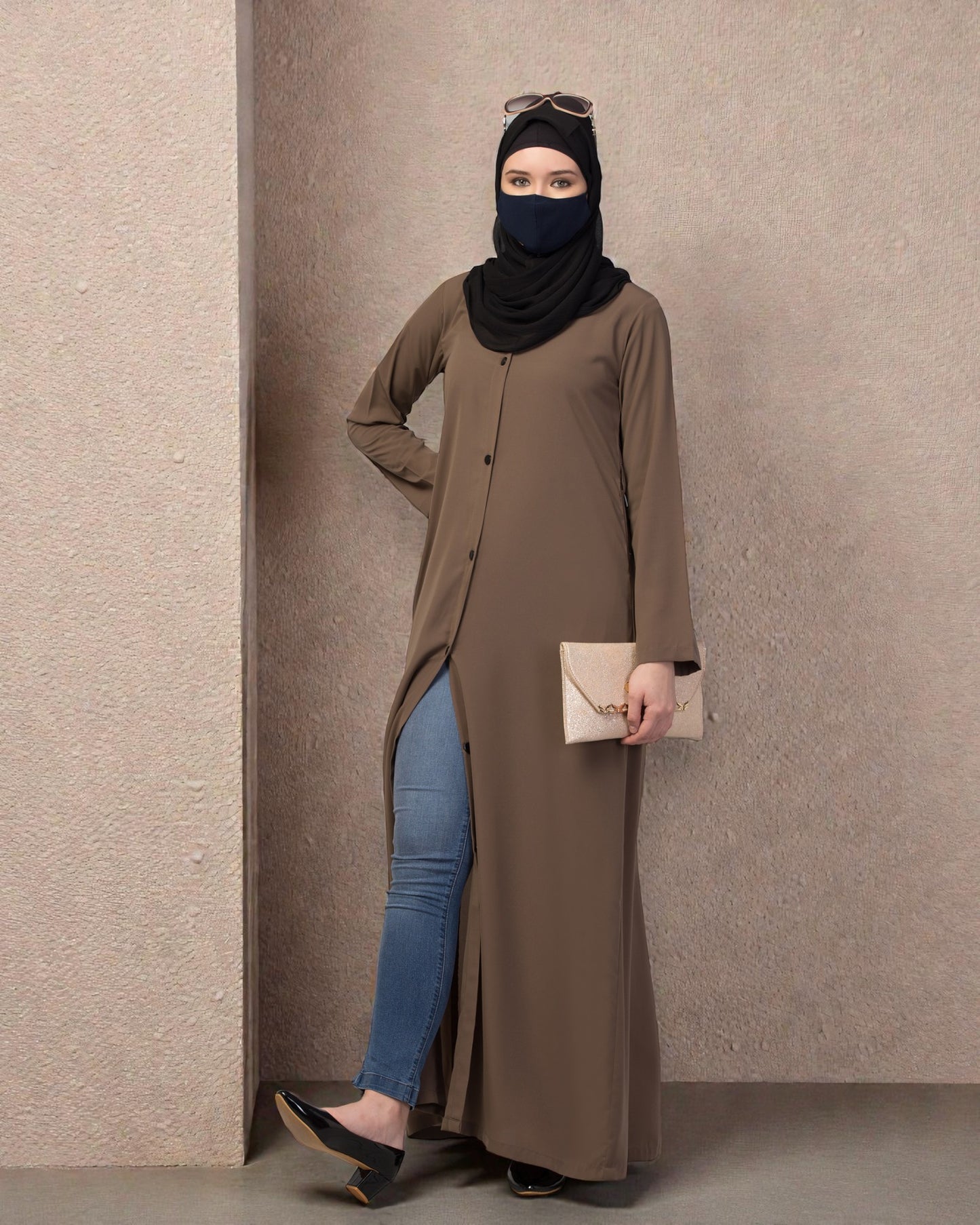 Front Open Abaya In Firdaus Fabric With Pockets & Matching Belt