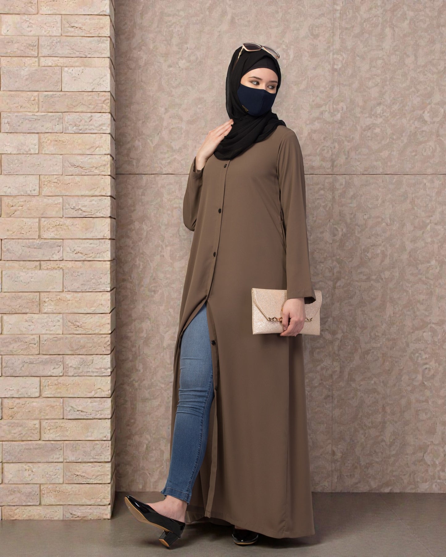 Front Open Abaya In Firdaus Fabric With Pockets & Matching Belt