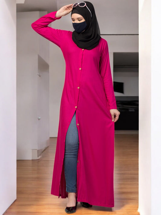 Elegant Front Open Abaya Dress with Wooden Button