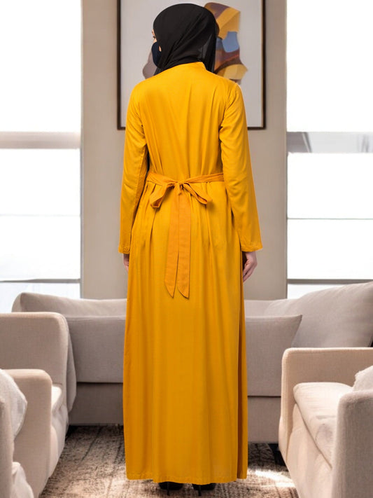 Elegant Front Open Abaya Dress with Wooden Button