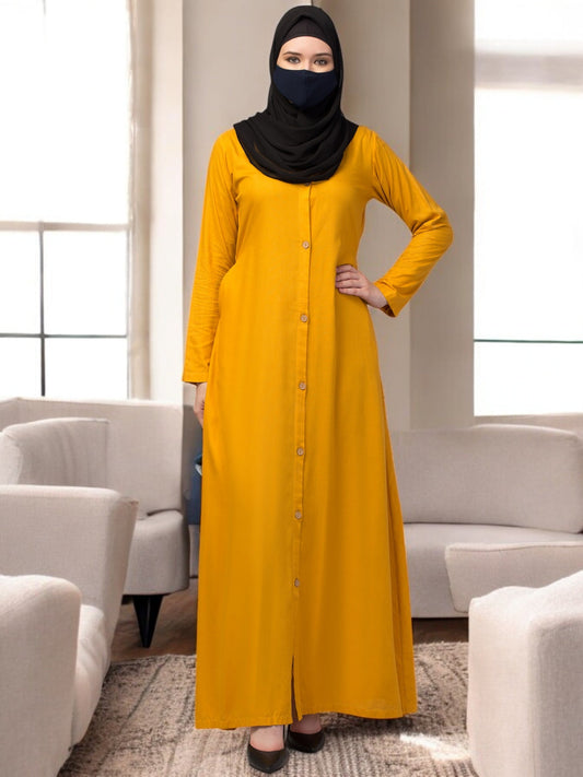 Elegant Front Open Abaya Dress with Wooden Button