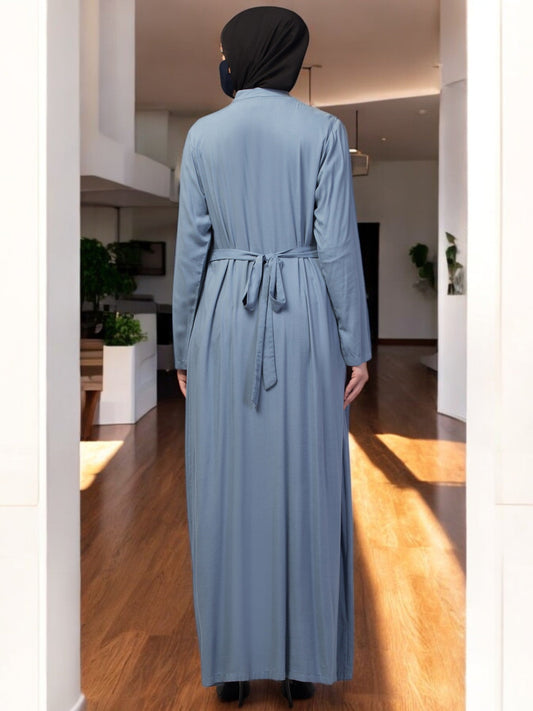 Elegant Front Open Abaya Dress with Wooden Button