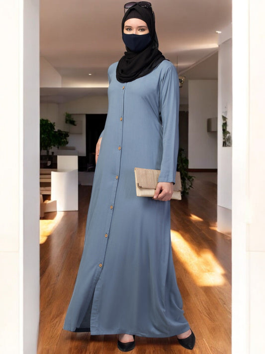 Elegant Front Open Abaya Dress with Wooden Button