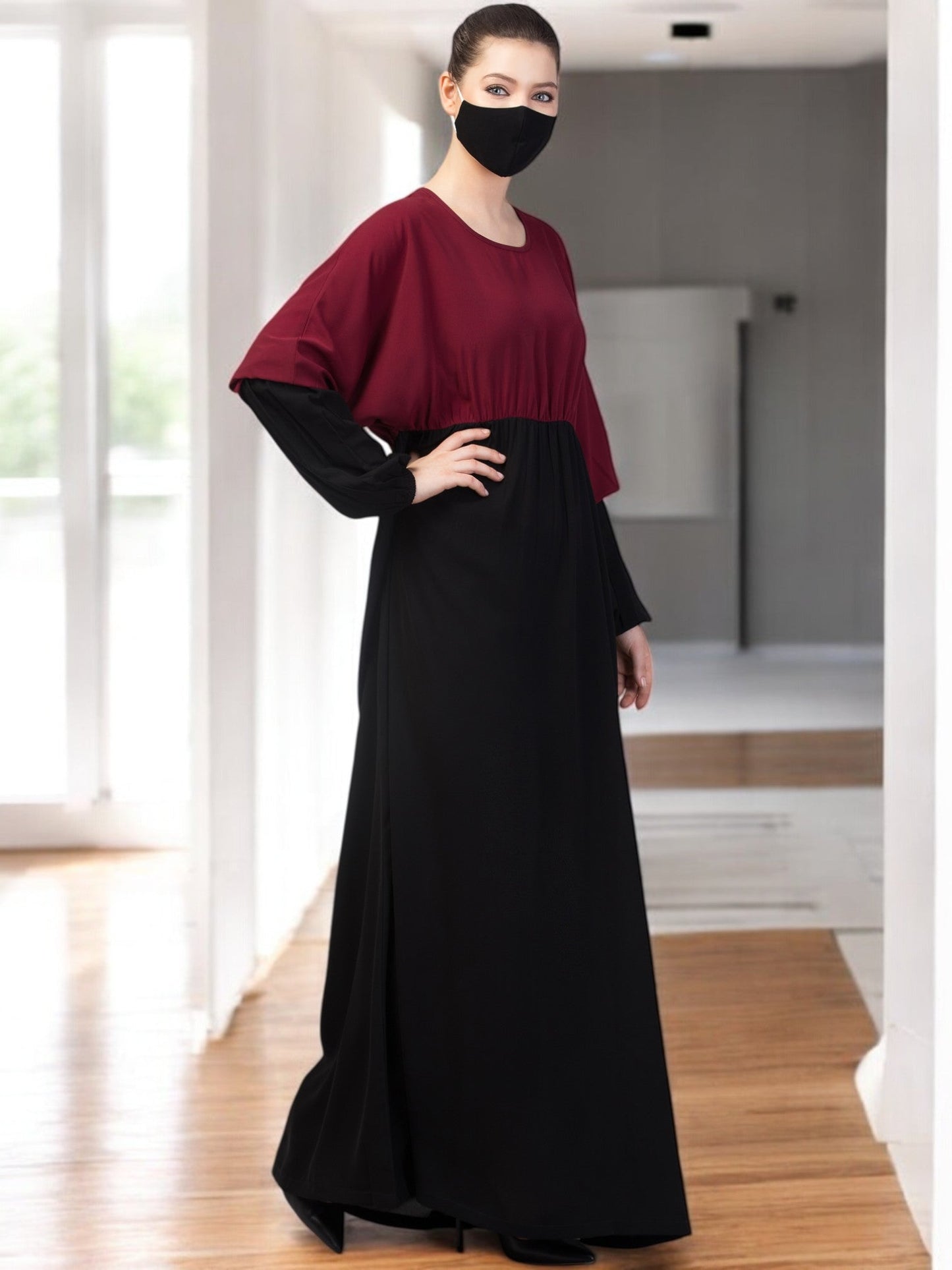 Dual Color Abaya With Designer Sleeves.