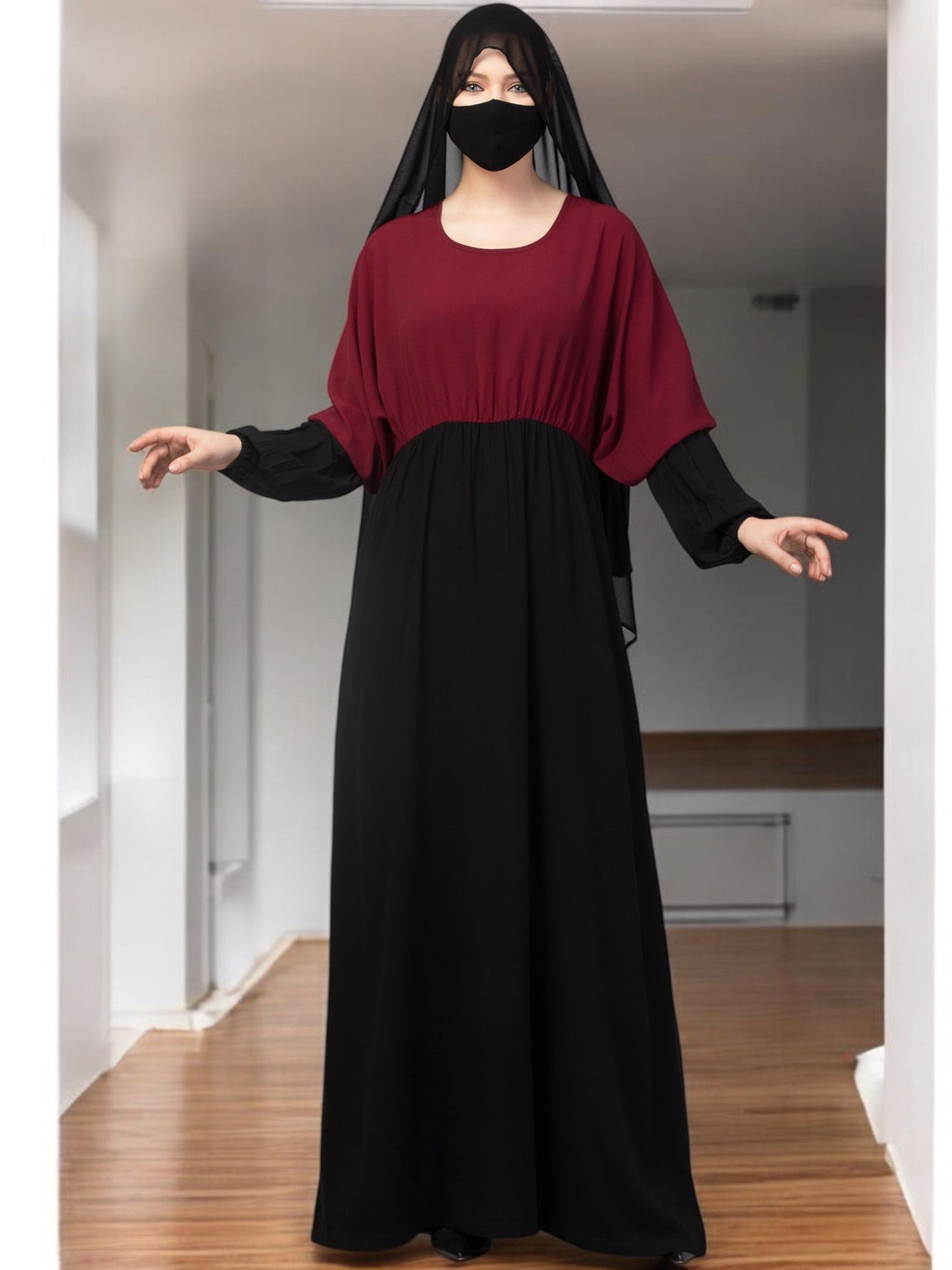 Dual Color Abaya With Designer Sleeves.