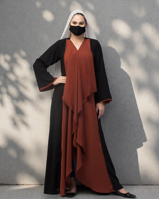 Open Abaya Like Dress With Falling Shrug Line Panels