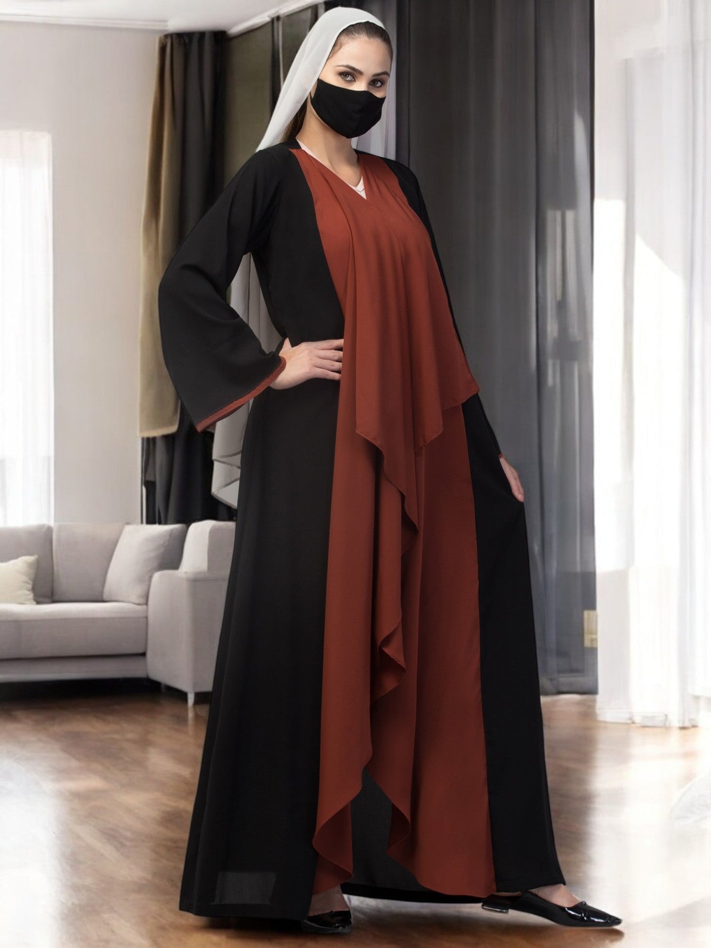 Open Abaya Like Dress With Falling Shrug Like Panels