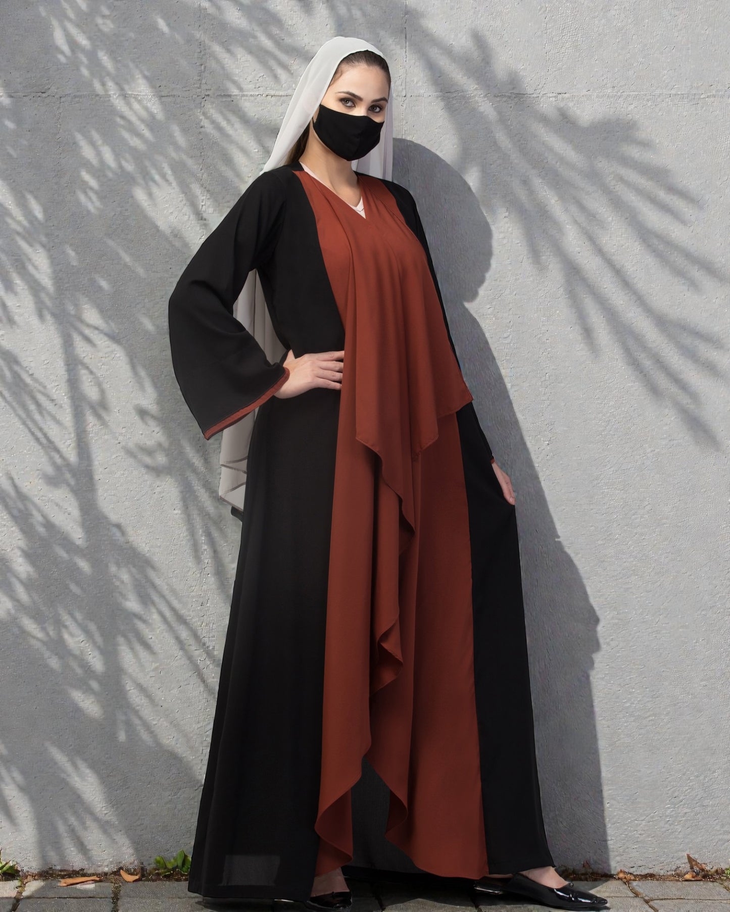 Open Abaya Like Dress With Falling Shrug Line Panels