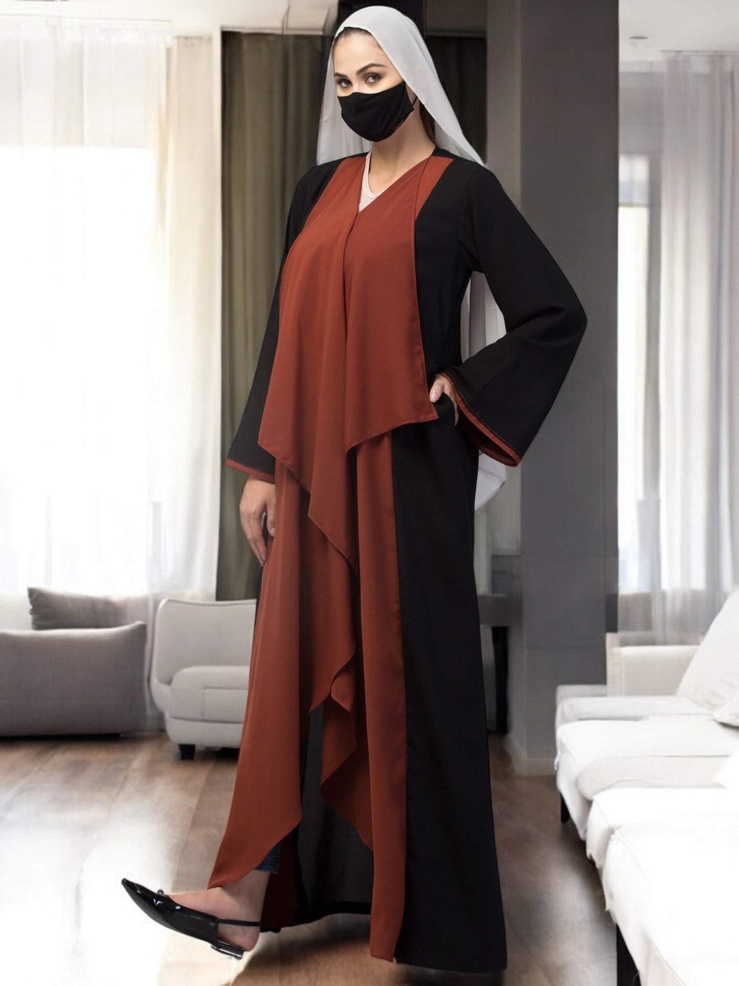 Open Abaya Like Dress With Falling Shrug Like Panels
