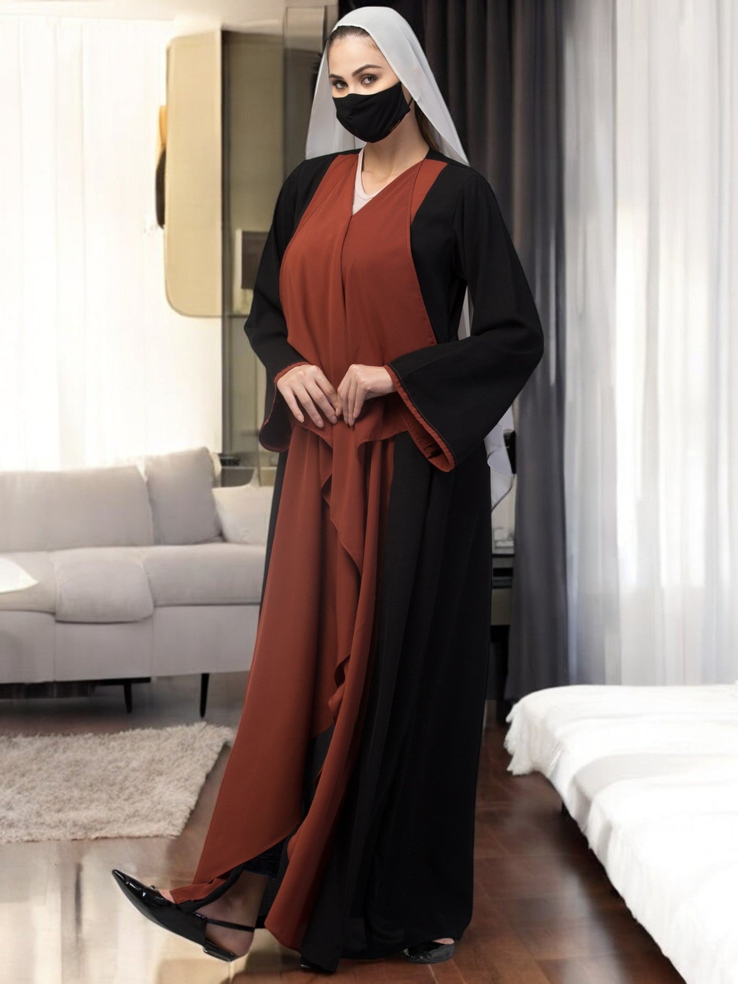 Open Abaya Like Dress With Falling Shrug Like Panels