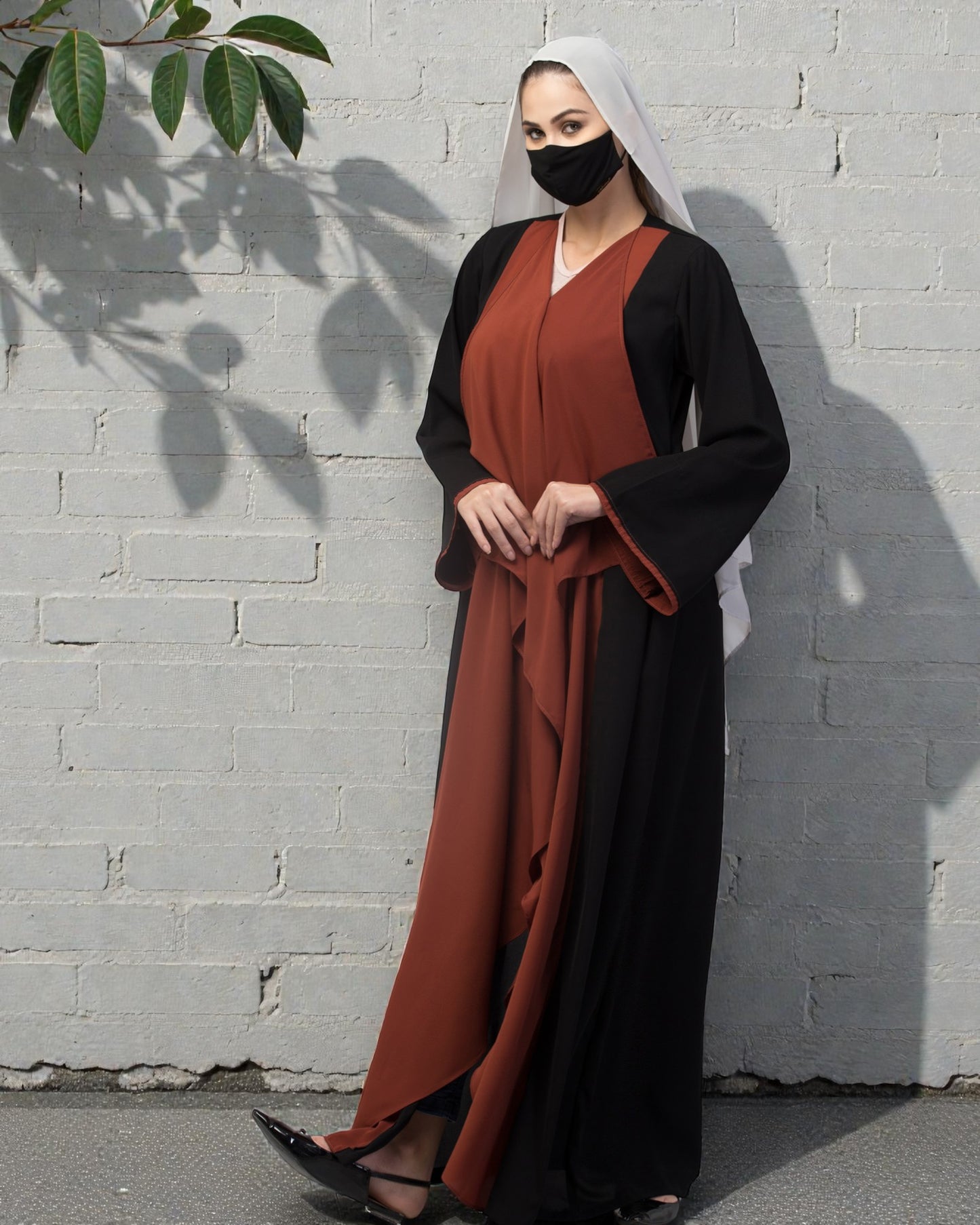 Open Abaya Like Dress With Falling Shrug Line Panels