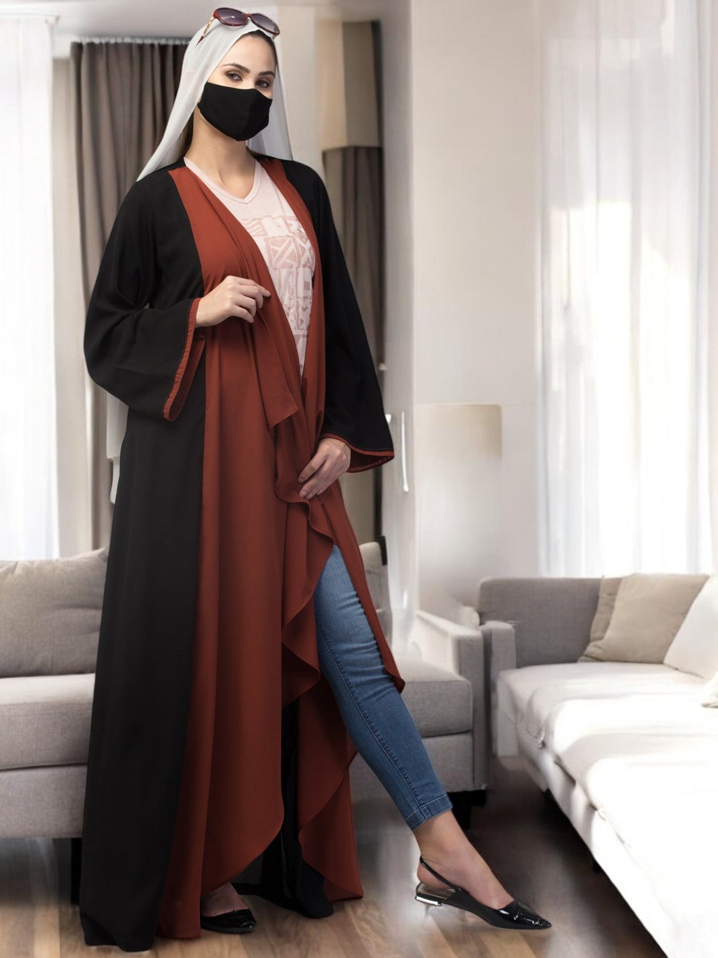 Open Abaya Like Dress With Falling Shrug Like Panels