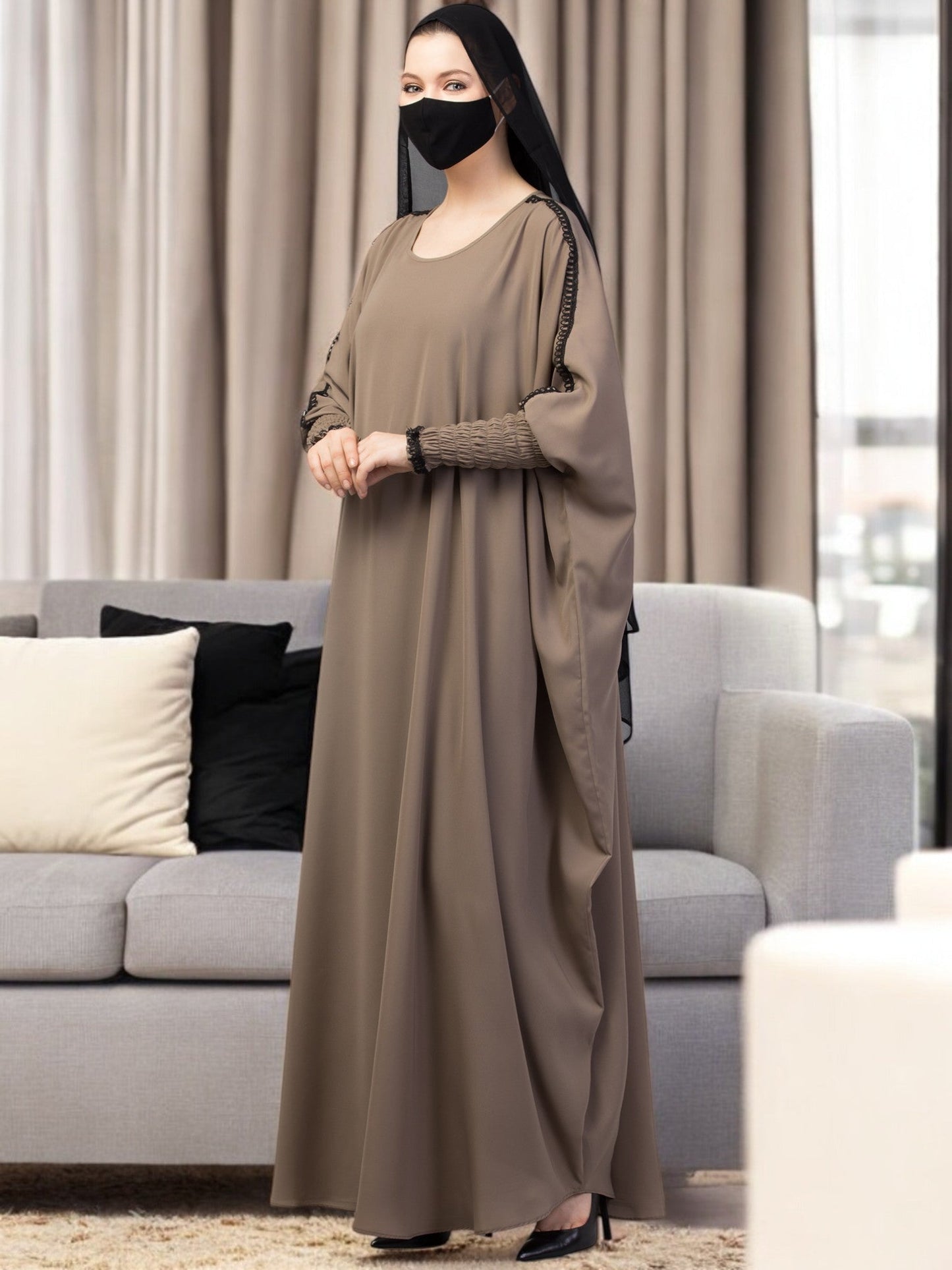 Free Size Kaftan Abaya With Lacework.