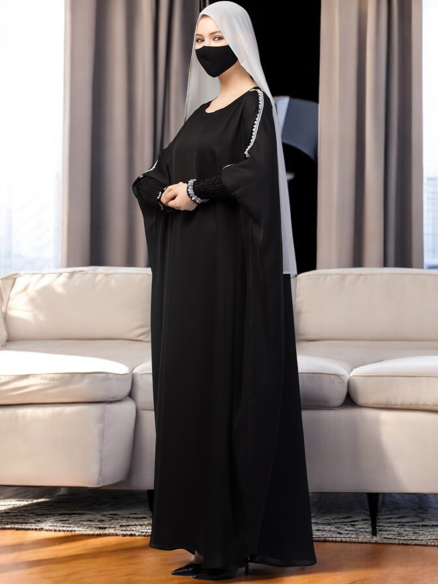 Free Size Kaftan Abaya With Lacework.