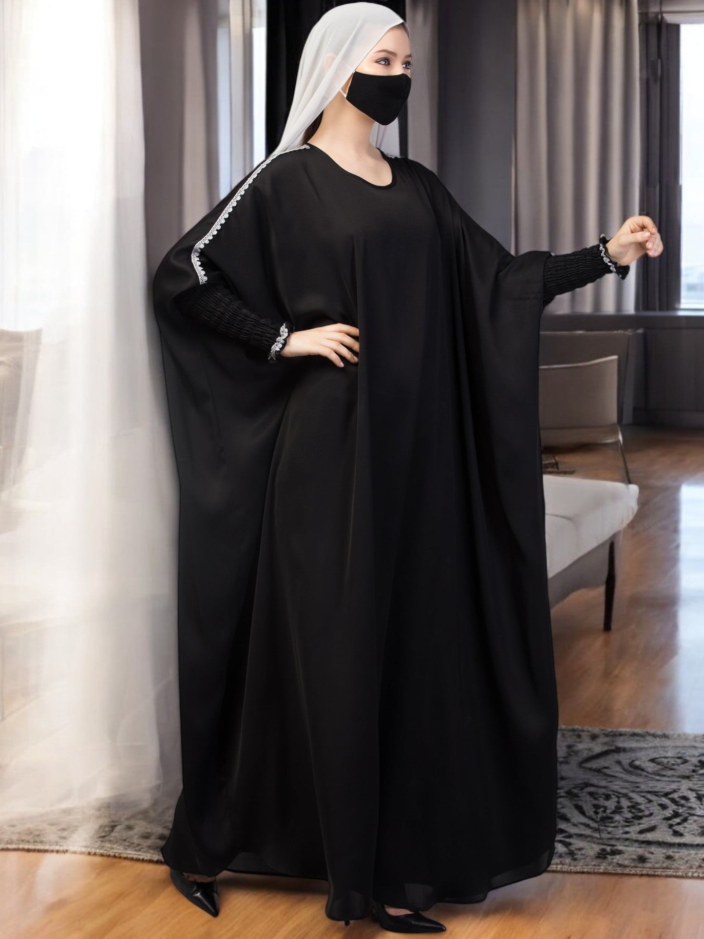 Free Size Kaftan Abaya With Lacework.