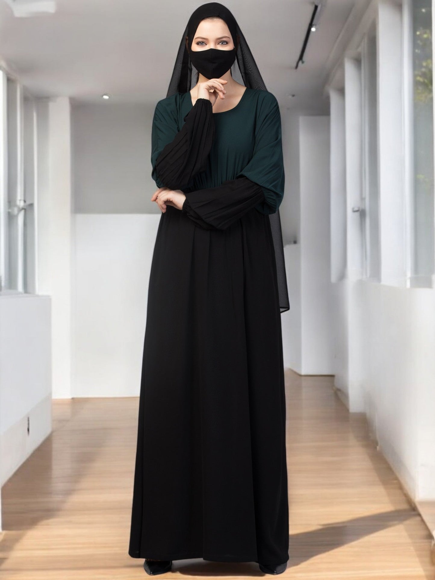 Dual Color Abaya With Designer Sleeves.