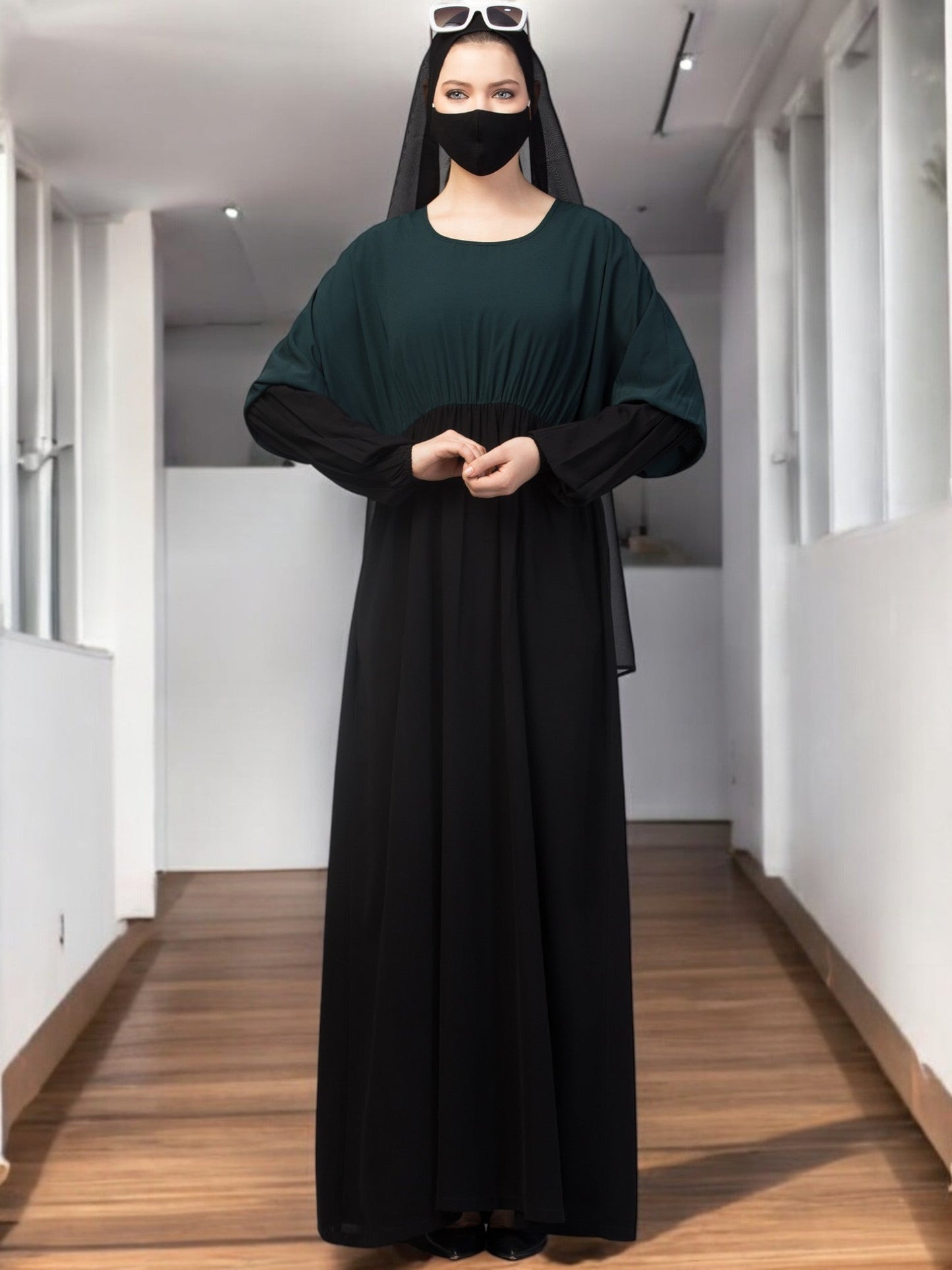 Dual Color Abaya With Designer Sleeves.