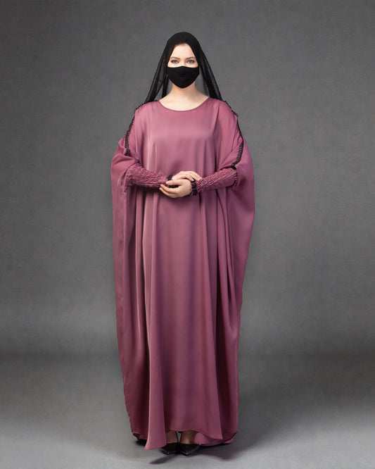 Free Size kaftan with long elasticated sleeves In Nida Satin Fabric