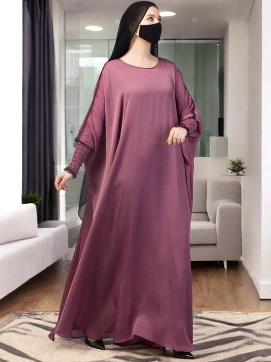 Free Size kaftan Abaya with long elasticated sleeves.