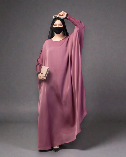 Free Size kaftan with long elasticated sleeves In Nida Satin Fabric