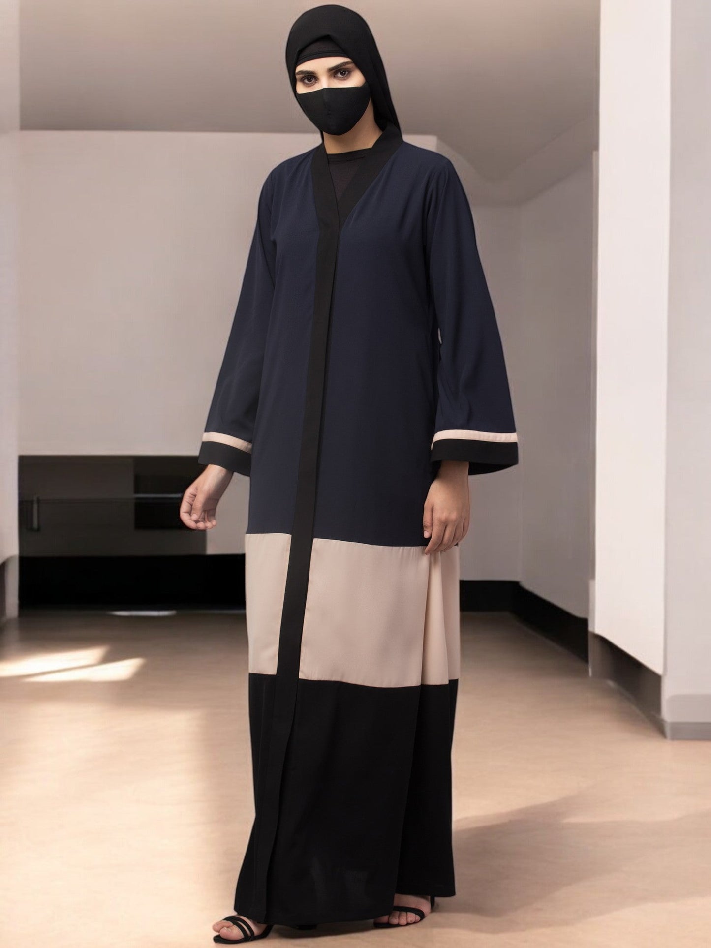 Color-Blocked Open Abaya.