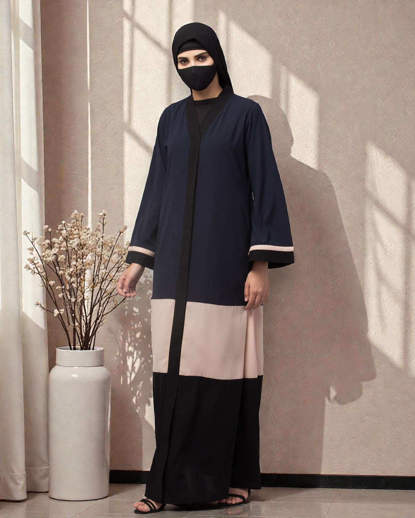 Color-Blaocked Open Abaya.