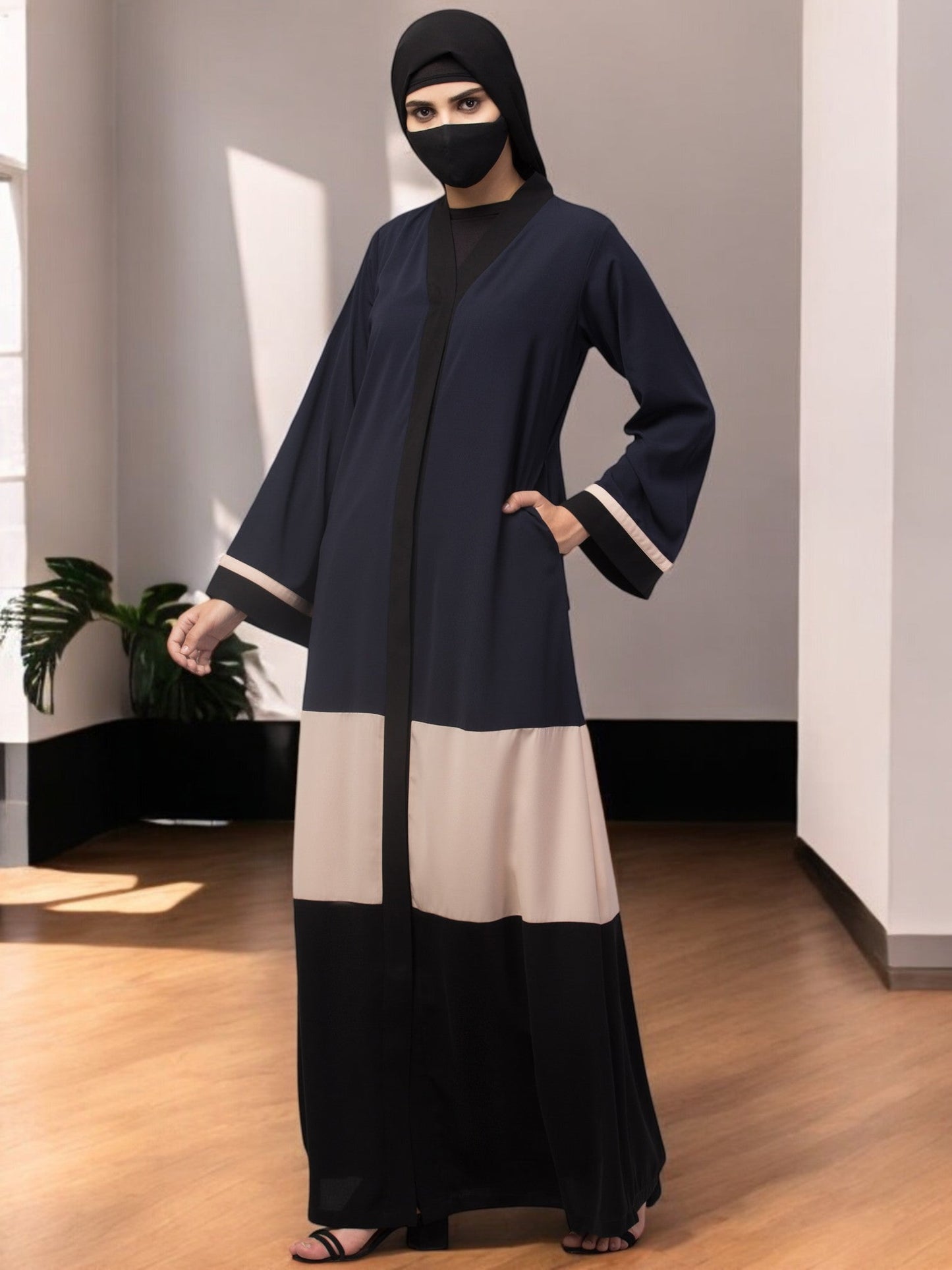 Color-Blocked Open Abaya.