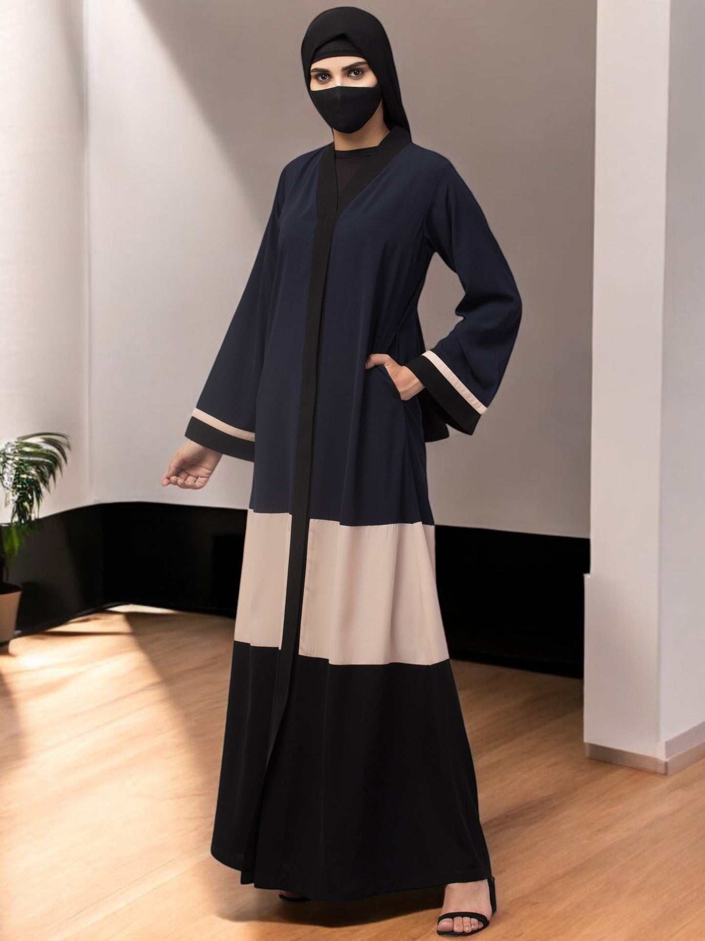 Color-Blocked Open Abaya.