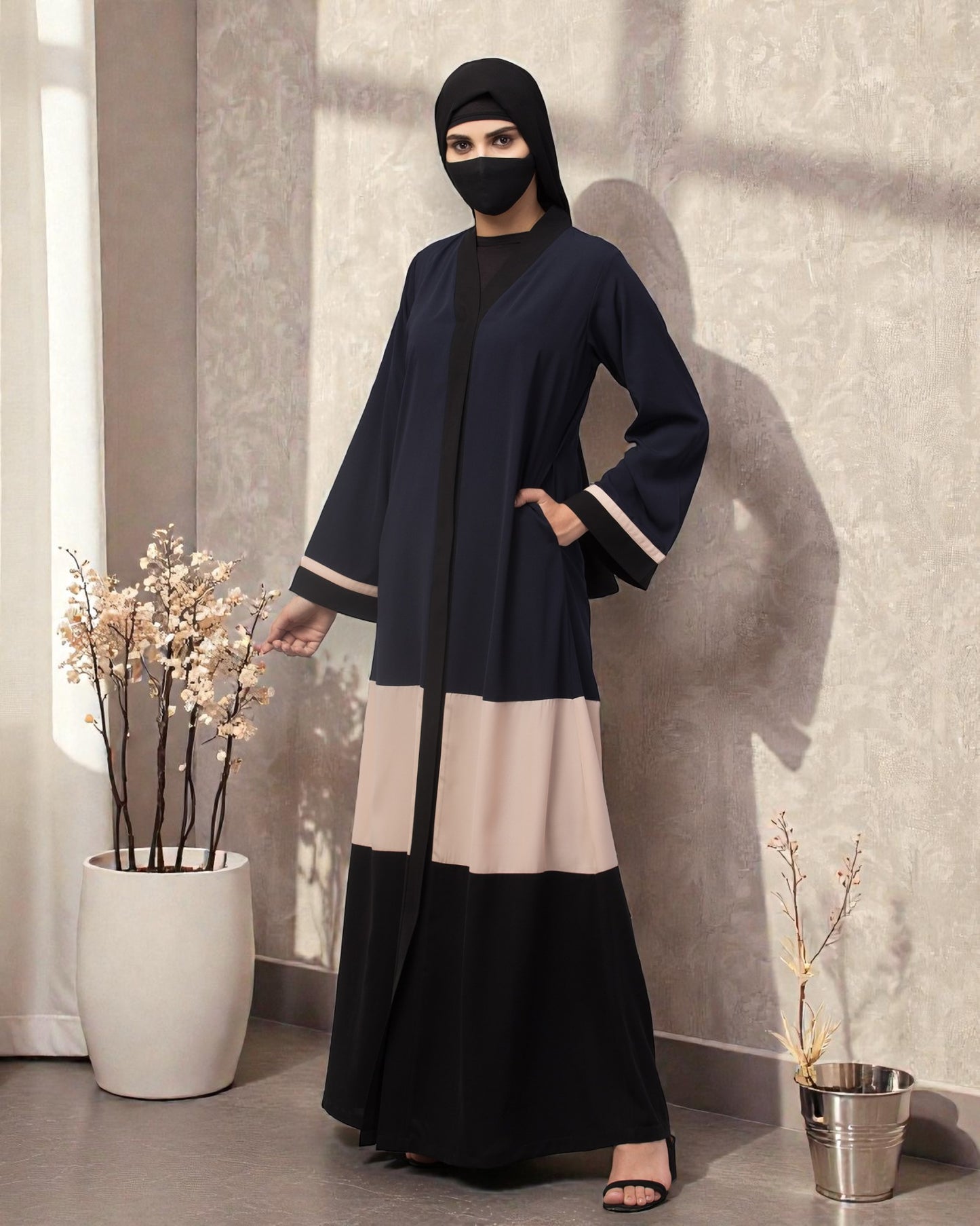 Color-Blaocked Open Abaya.