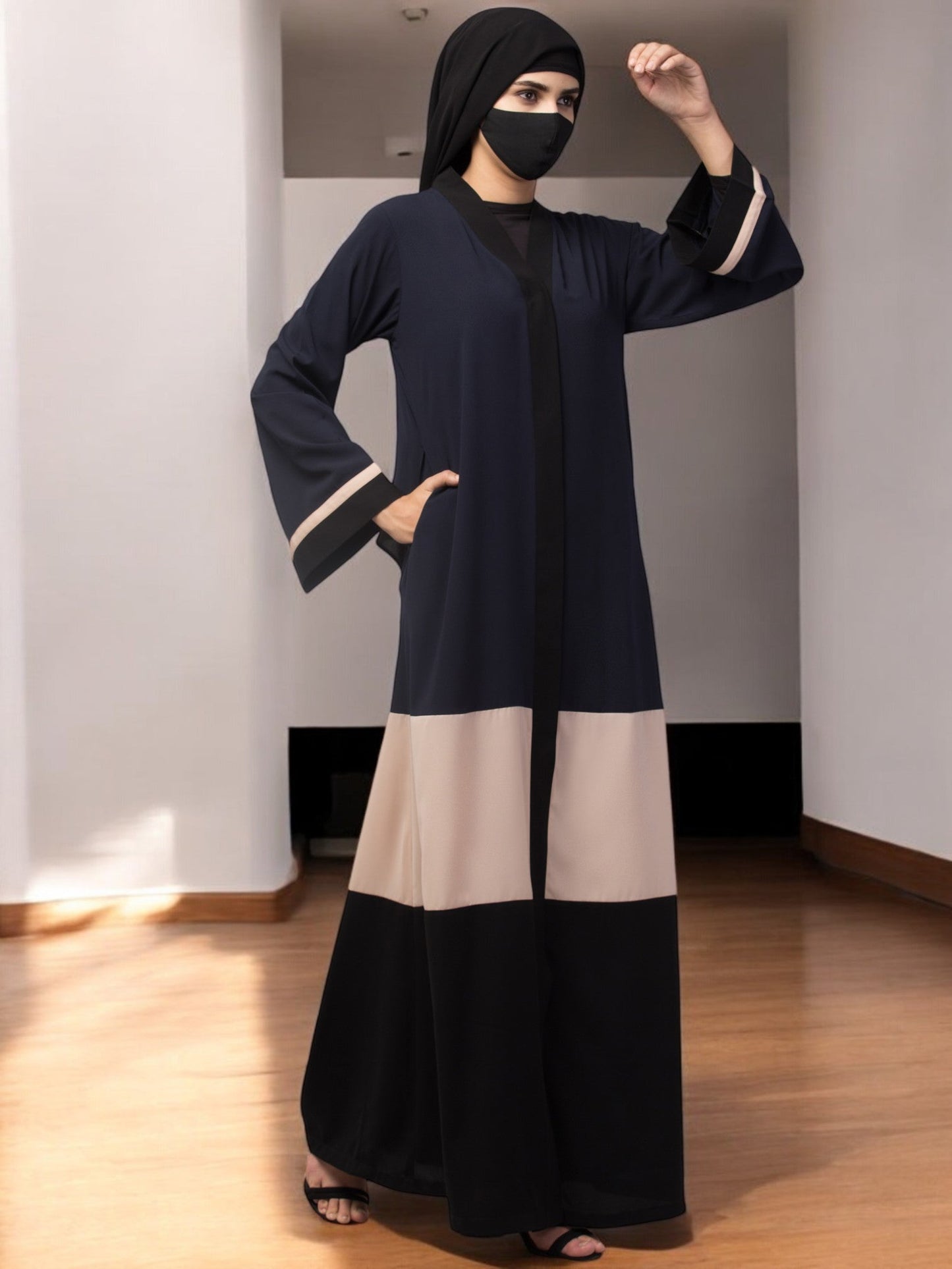 Color-Blocked Open Abaya.