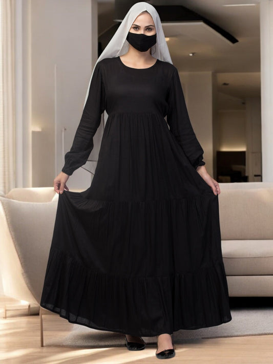 Multi Layered- Maxi Dress With Elasticated Sleeves