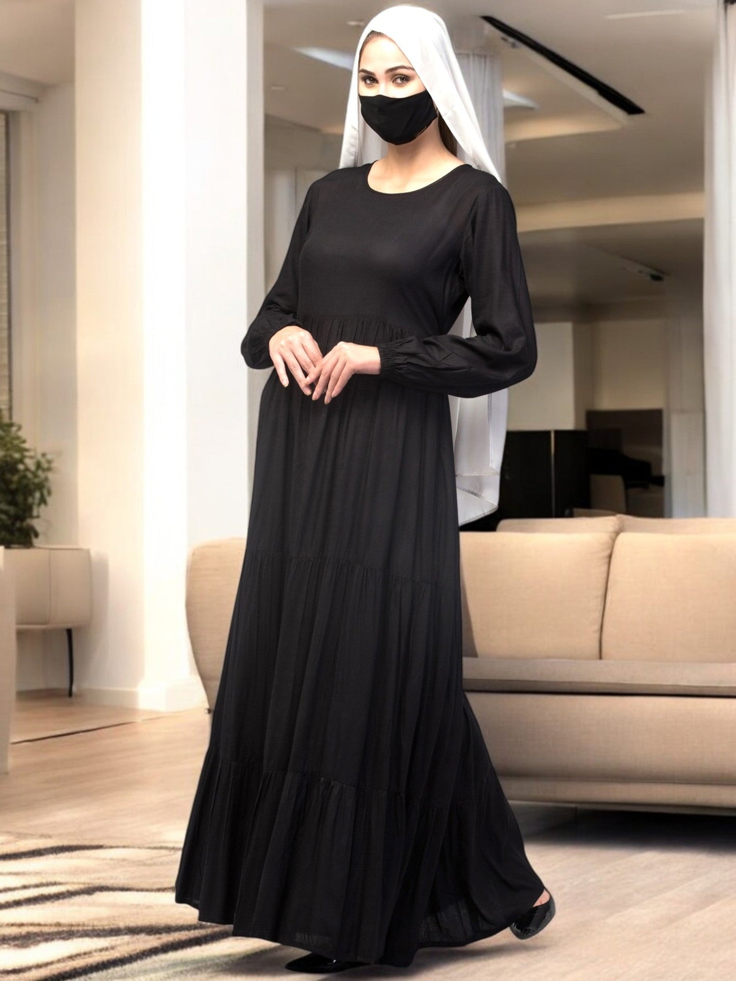Multi Layered- Maxi Dress With Elasticated Sleeves