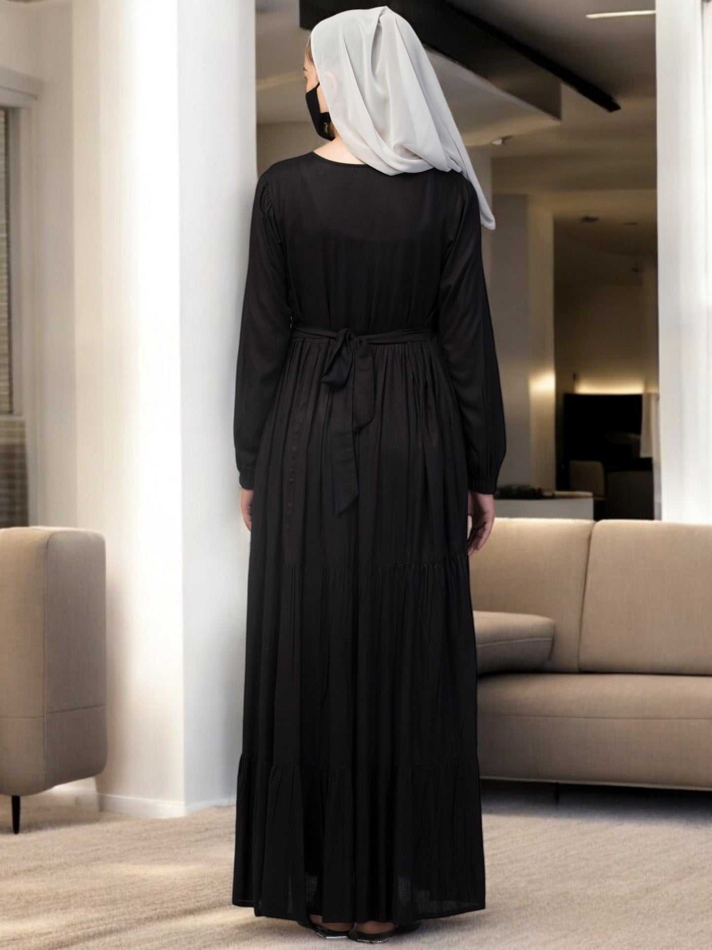 Multi Layered- Maxi Dress With Elasticated Sleeves