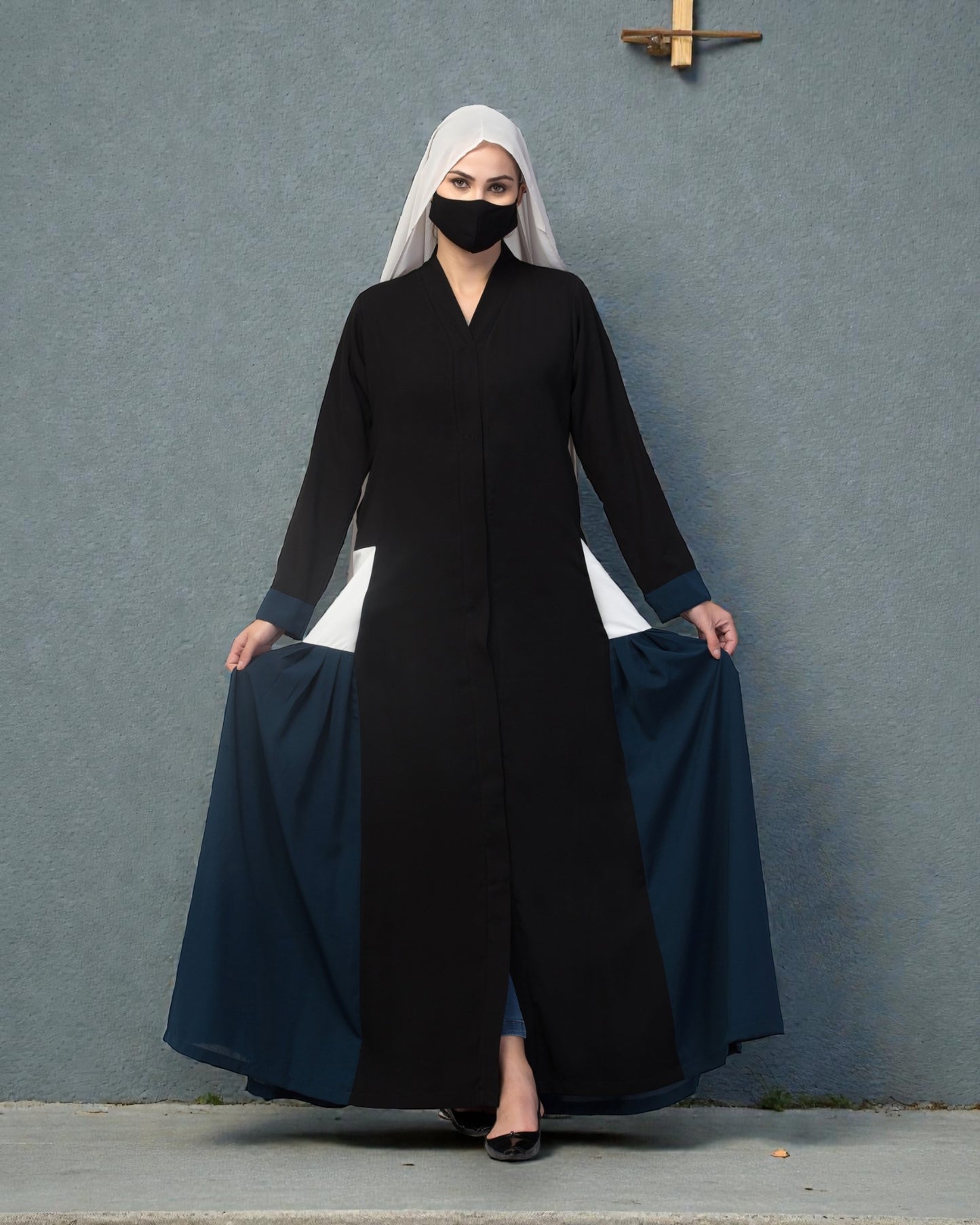 Multicolor Abaya Like Dress with Pleated Side Panels