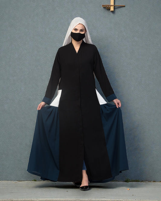 Multicolor Abaya Like Dress with Pleated Side Panels