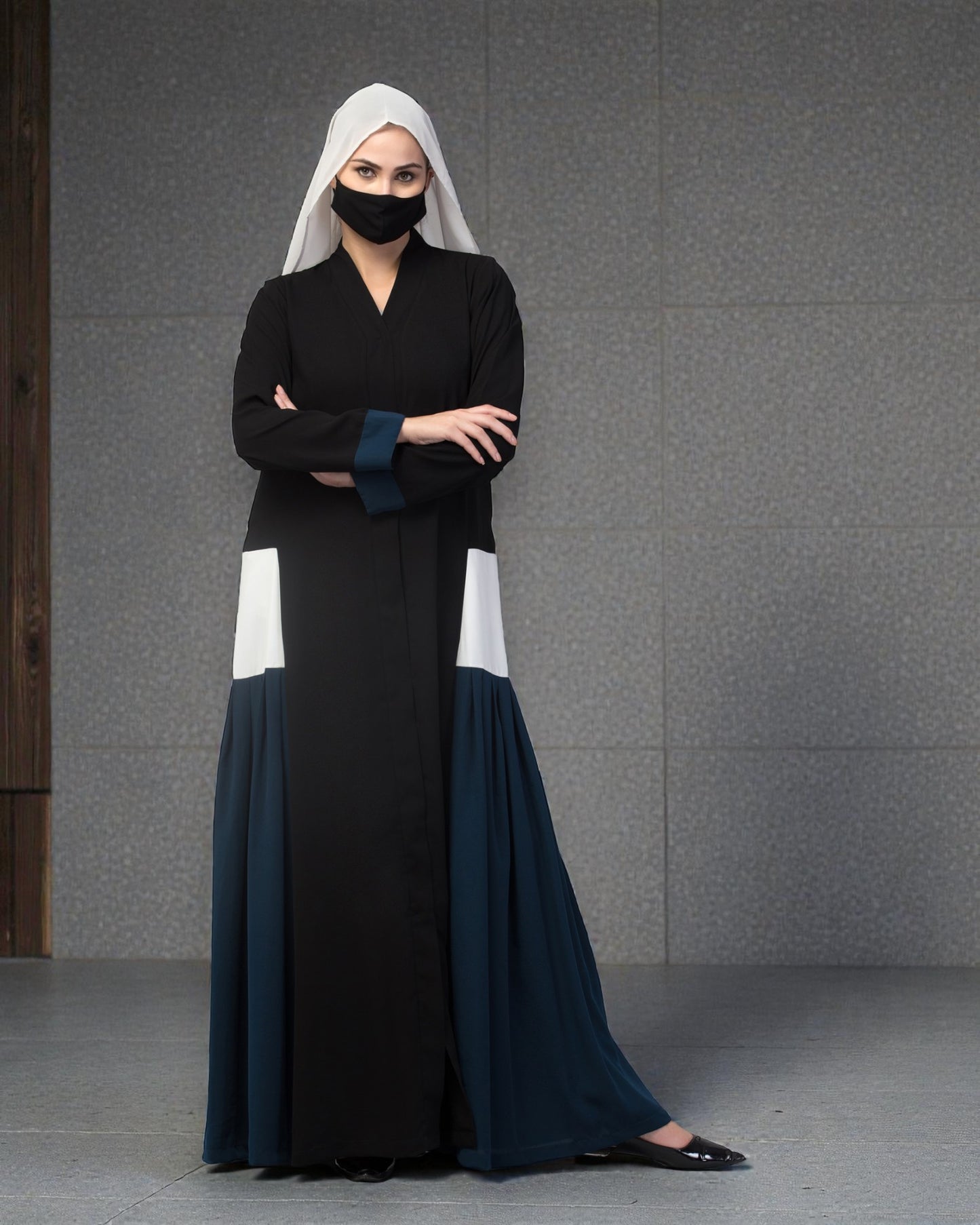 Multicolor Abaya Like Dress with Pleated Side Panels