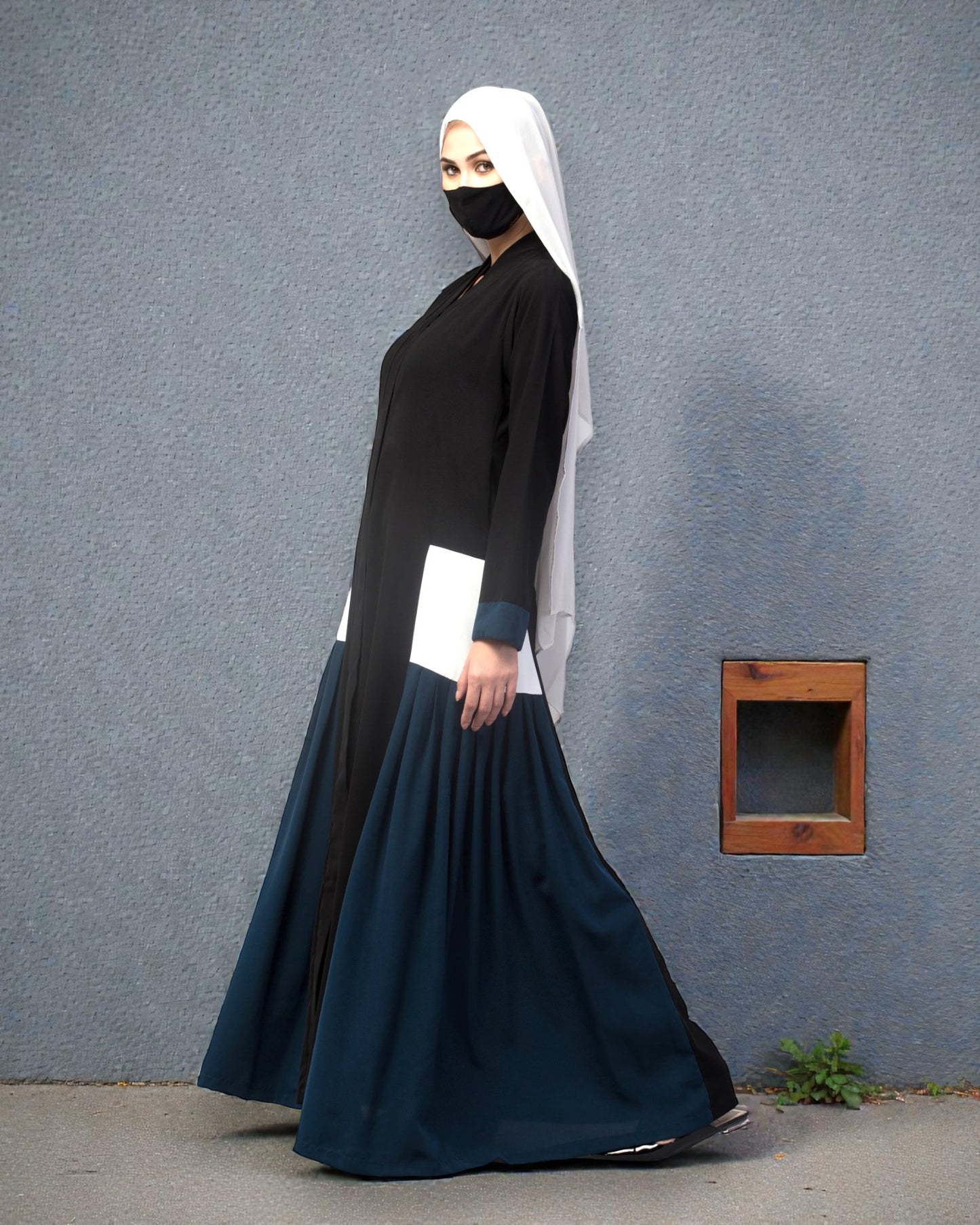 Multicolor Abaya Like Dress with Pleated Side Panels