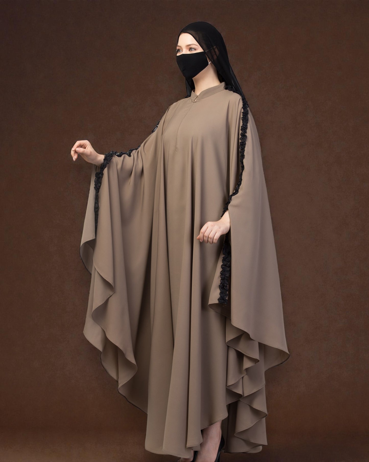 Plain Color Irani Kaftan With Ruffles.