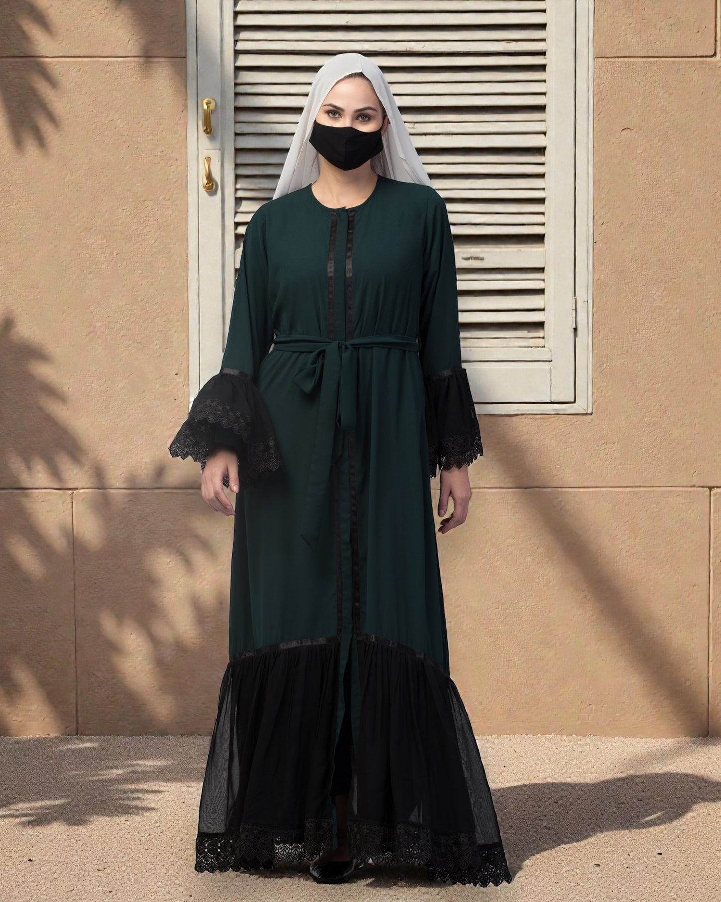 Front Open Abaya Like Dress With Lace work and layers of Georgette