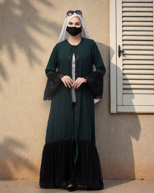 Front Open Abaya Like Dress With Lace work and layers of Georgette