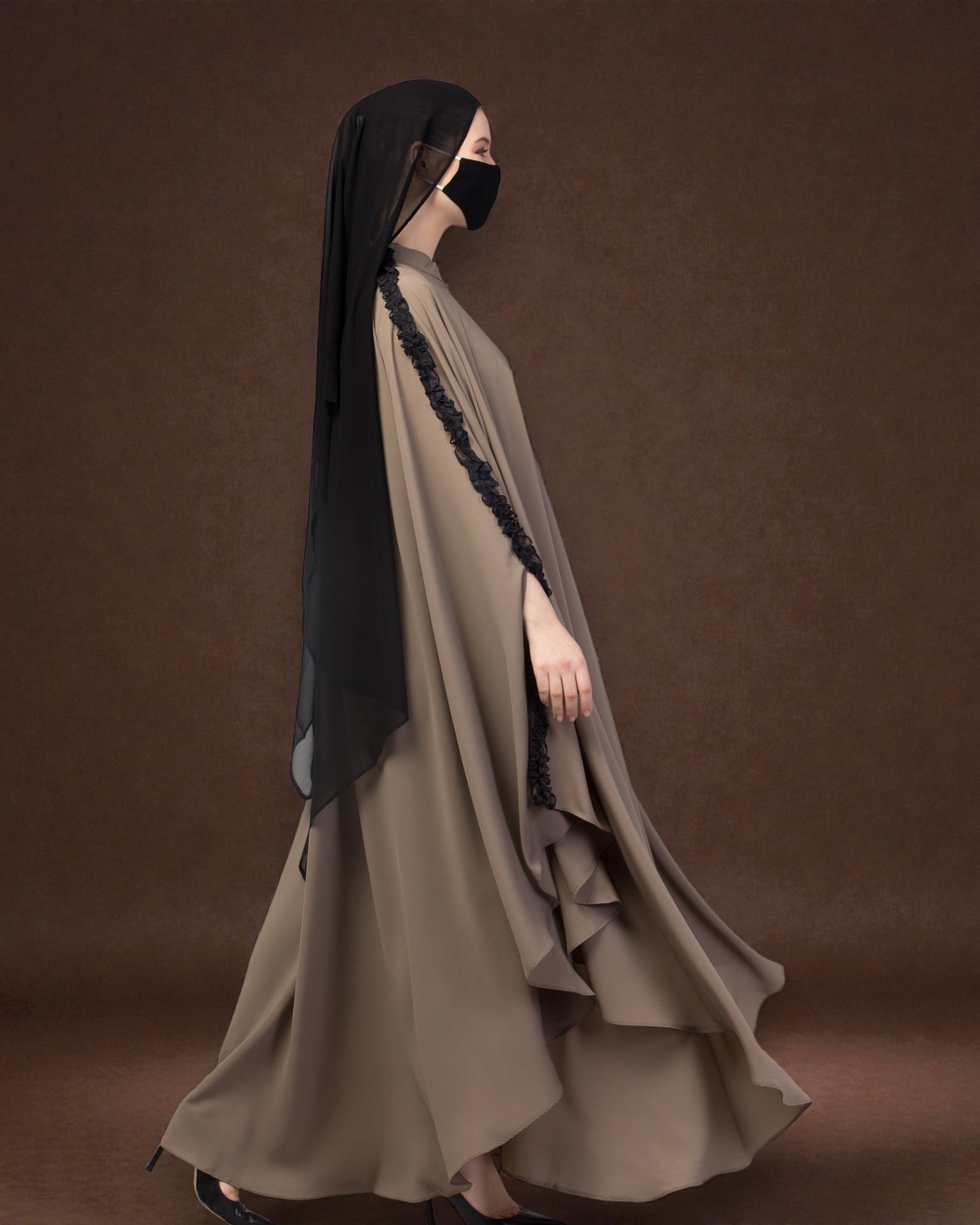 Plain Color Irani Kaftan With Ruffles.