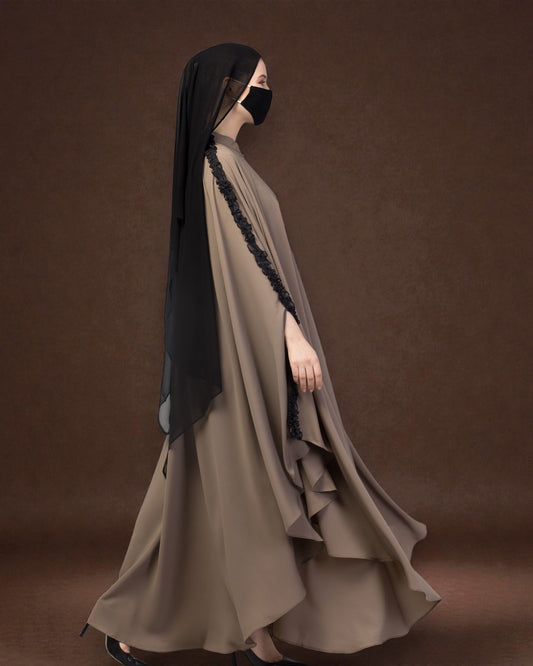 Plain Color Irani Kaftan With Ruffles.