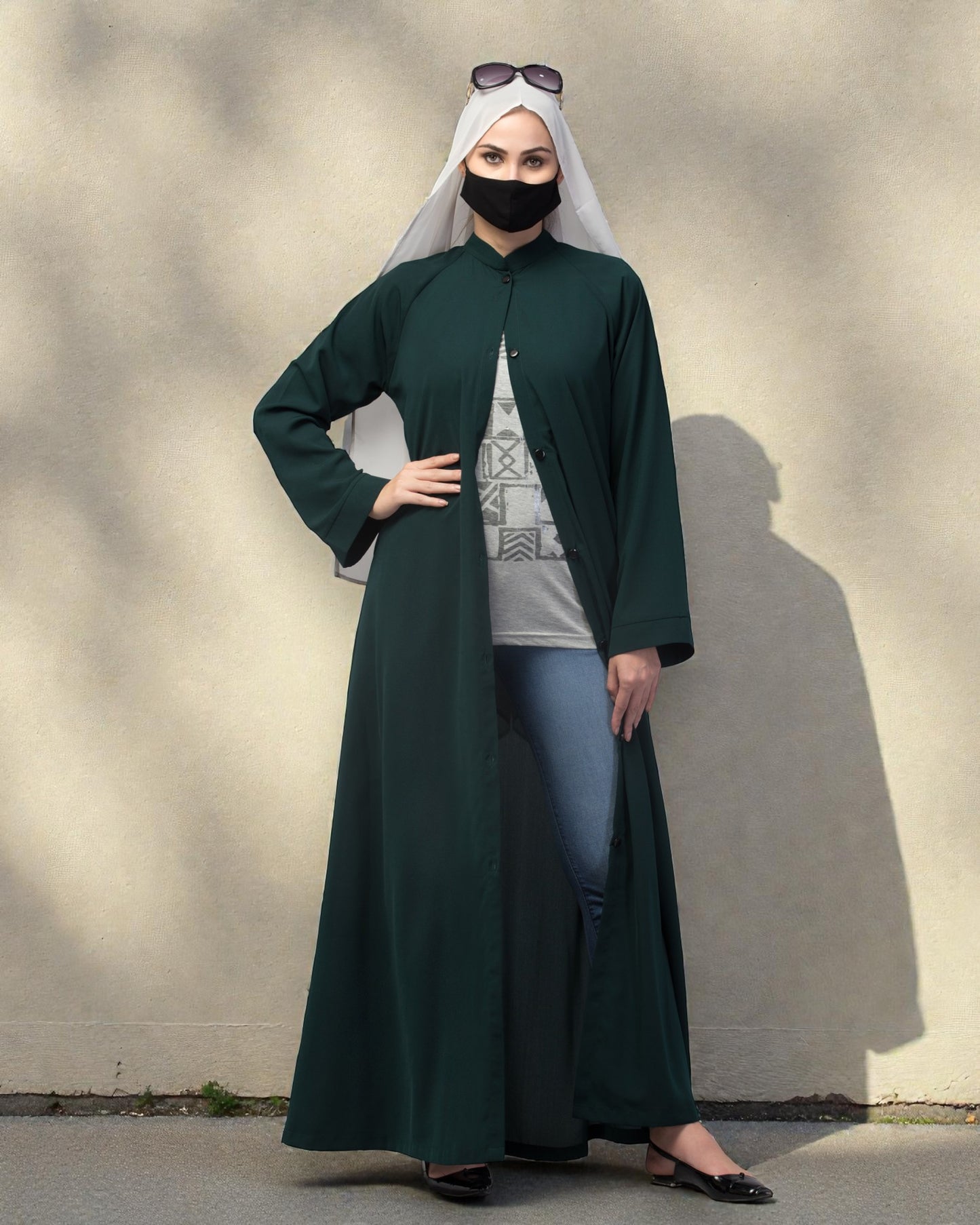 Front Open Abaya In Firdaus fabric With Pockets & Belt