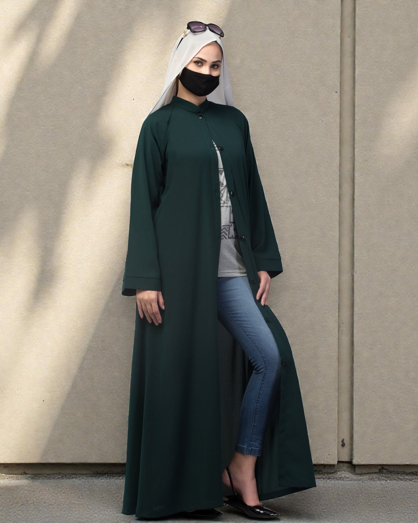 Front Open Abaya In Firdaus fabric With Pockets & Belt