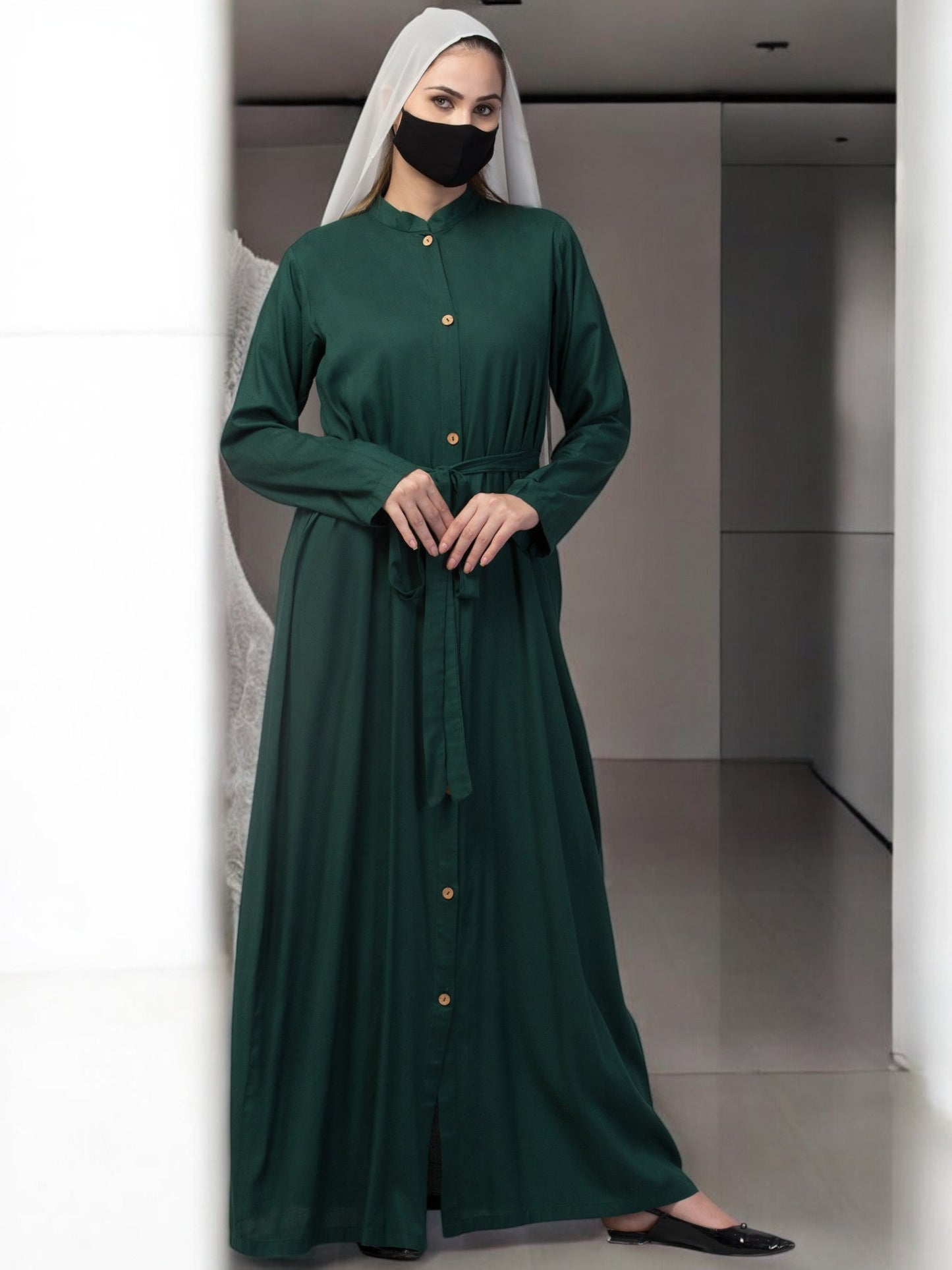 Front Open Abaya In Rayon fabric With Pockets