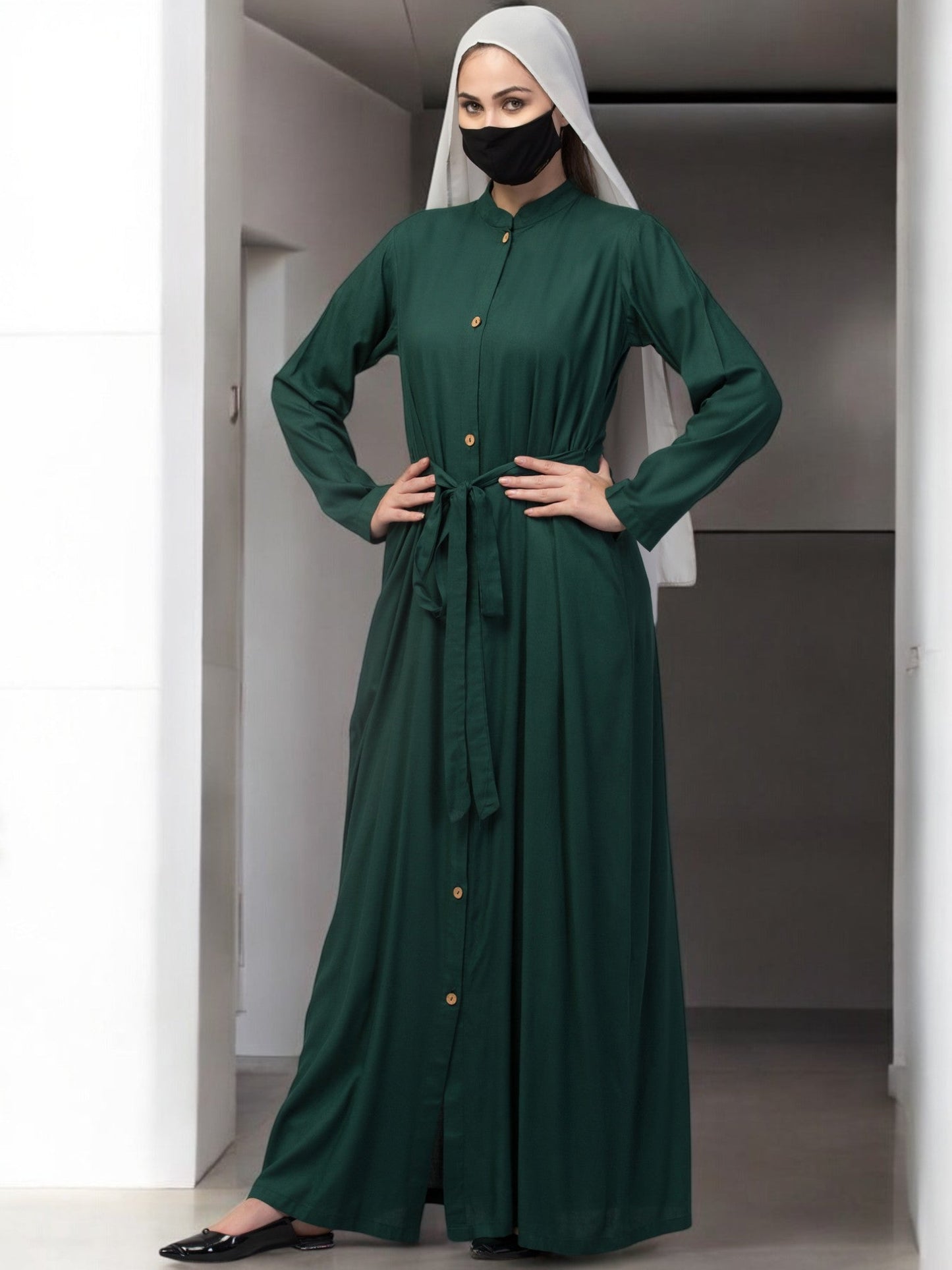 Front Open Abaya In Rayon fabric With Pockets