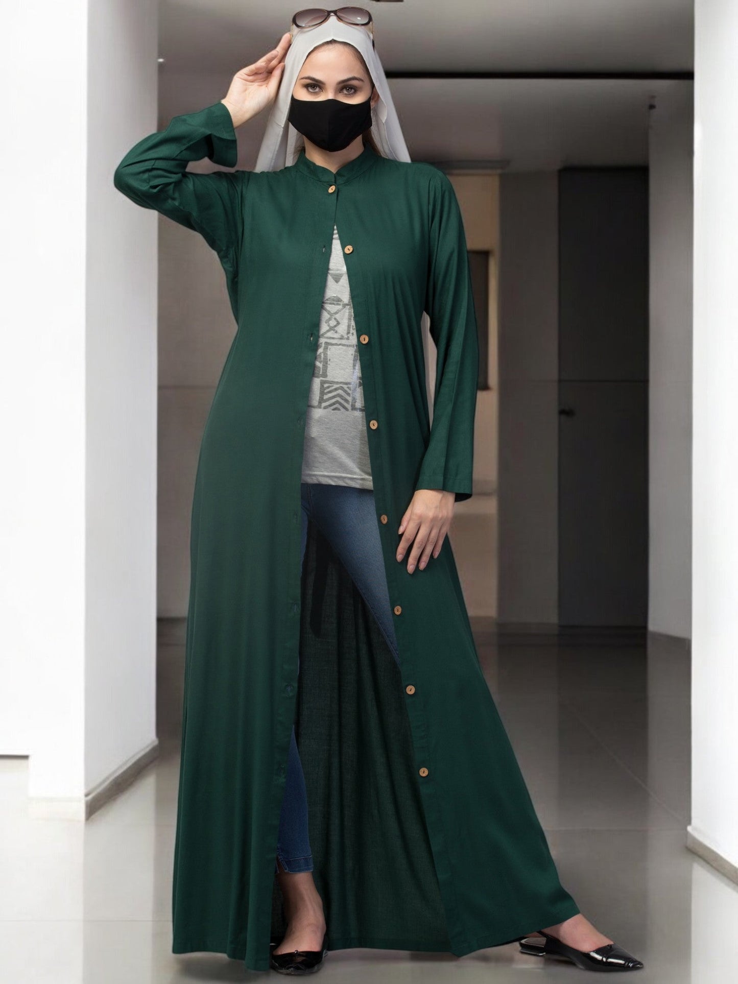 Front Open Abaya In Rayon fabric With Pockets