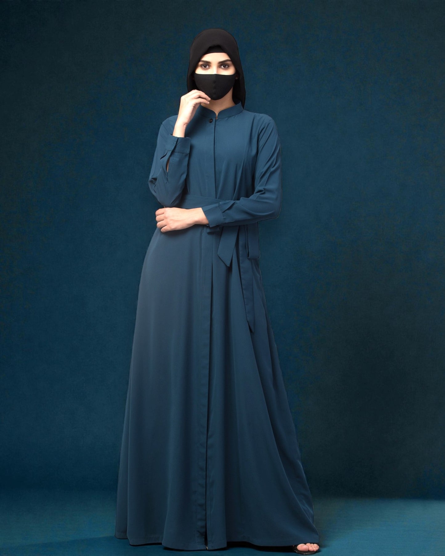 Front Open Abaya Like Dress With Matching Belt