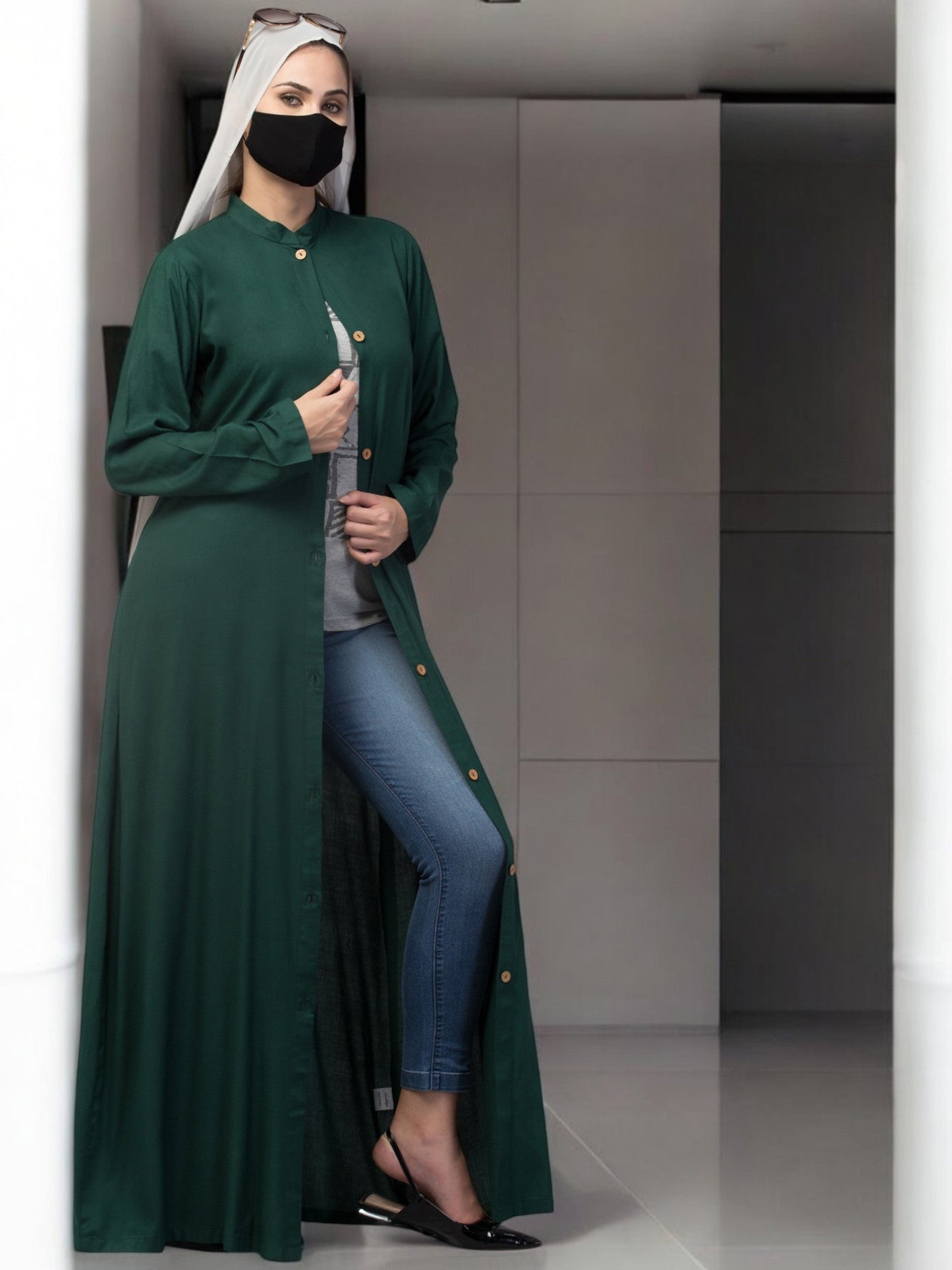 Front Open Abaya In Rayon fabric With Pockets